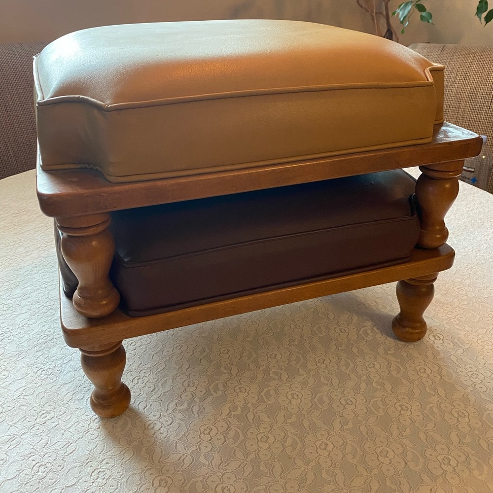 Vintage Ethan Allen Mid Century Colored Vinyl Stacking Maple Foot Stools